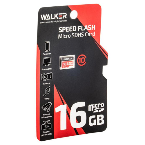 Карта micro-SD 16 GB WALKER Class 10, UHS-1
