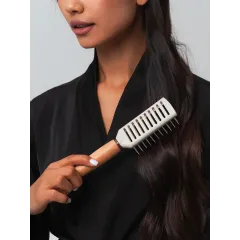 Расческа Массажная HairBee, скелетная, дерево, бежевый/белый/коричневый, 26 см