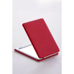 Зеркальце косметическое складное, экокожа, прямоугол., красное