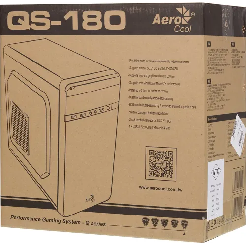 Корпус Aerocool Qs-180 черный w/o PSU mATX 1x80mm 2xUSB2.0 1xUSB3.0 audio