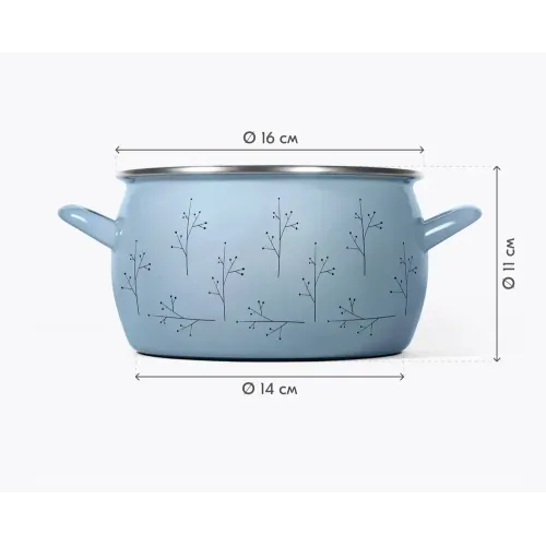 Кастрюля Home Флёр, эмаль, индукция, голубая, 2,2 л