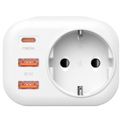 Разветвитель BY 1 гнездо, 2xUSB-A QC3.0, USB-C PD (907-136)