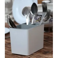 Подставка для столовых приборов DOMOZON ПП-1020, пластик, бело-серая