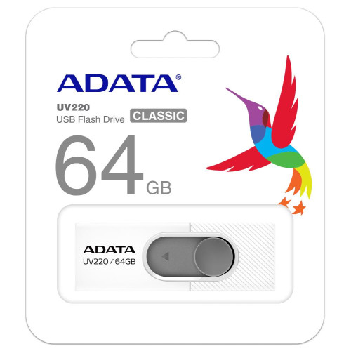 Карта USB2.0 64 GB A-DATA AUV220-64G-RWHGY UV220 белый/серый