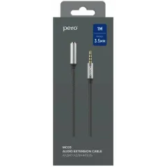 Кабель Jack вилка - Jack розетка 1 м Pero MC-03 AUX текстильный черный (*5)