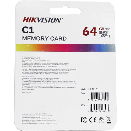 Карта micro-SD 64 GB Hikvision Class10 HS-TF-C1(STD)/64G/Adapter + adapter