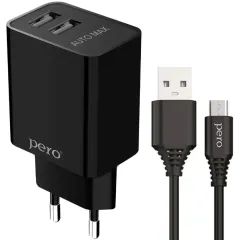 СЗУ Pero TC02 2.1A  + кабель microUSB черный (*7)