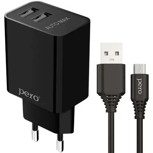 СЗУ Pero TC02 2.1A  + кабель microUSB черный (*7)