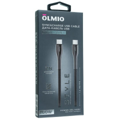 Кабель USB 2.0 Type C - Type C 1.2 м 3A Olmio 60W PD Style черный