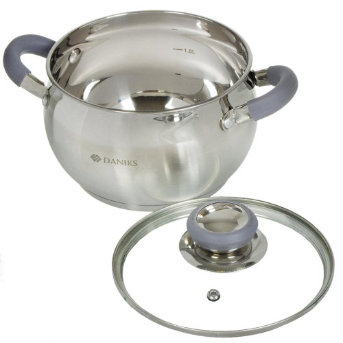 Кастрюля Daniks Модерн, нерж., индукция, серый, 2 л. (SD-16N)