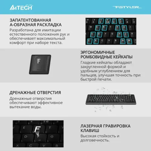 Клавиатура A4Tech Fstyler FK25 черный/серый 