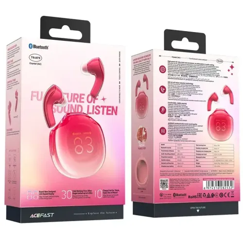 Гарнитура Bluetooth ACEFAST T9 Crystal color (Air)  красное помело (*9)