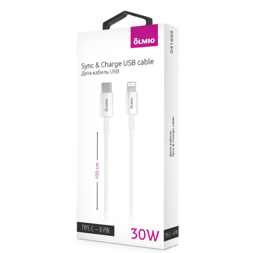 Кабель USB 3.1 Type C - 8pin 1 м 3A 30W Olmio белый