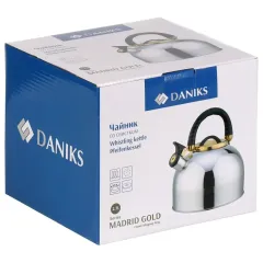 Чайник со свистком Daniks Мадрид Голд, M-001PM, нерж., индукция, 2,7 л. (378480)
