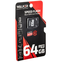 Карта micro-SD 64 GB WALKER  Class 10 с адаптером, UHS-1