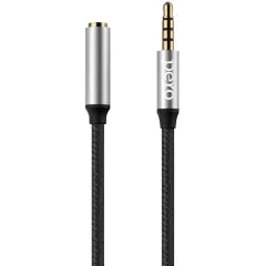 Кабель Jack вилка - Jack розетка 2 м Pero MC-03 AUX текстильный черный (*5)