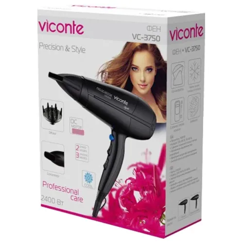 Фен VICONTE VC-3750 черный с серым
