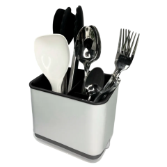 Подставка для столовых приборов NN, съемный поддон, пластик, бело-черная