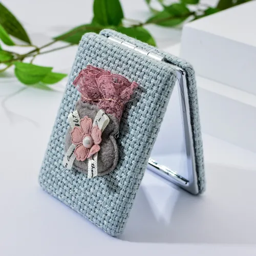 Зеркальце косметическое складное, Узор , прямоугол., ткань