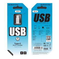 Переходник microUSB to Type-C Borofone BV4 серебро