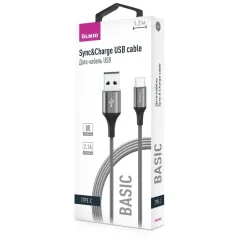 Кабель USB 2.0 A вилка - Type C 1.2 м Olmio 2.1А Basic текстильный серый