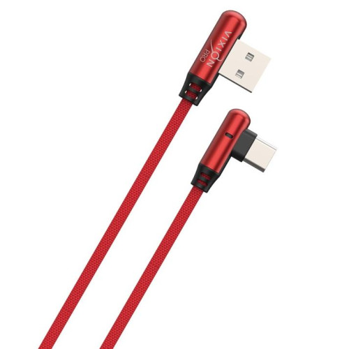 Кабель USB 2.0 A вилка - Type C 1 м Vixion VX-14c PRO L-образный усиленный черно-красный