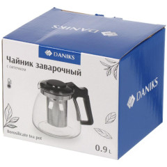 Чайник заварочный, 900 мл, стекло Daniks, с ситечком, черный (329888)