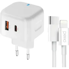 СЗУ Pero TC10 3.1A  + кабель Type-C to Lightning 8-pin белый (*4)