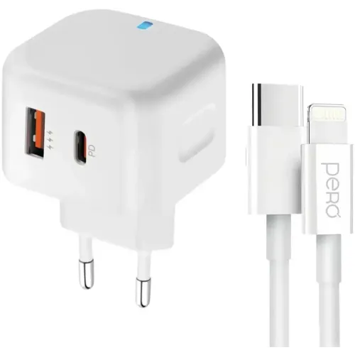 СЗУ Pero TC10 3.1A  + кабель Type-C to Lightning 8-pin белый (*4)