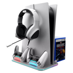 Зарядная док станция STK DZ-504 для Sony PS5 Slim c охлаждением, подсветкой, белая