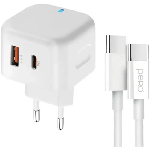 СЗУ Pero TC10 3.1A + кабель Type-C to Type-C белый (*4)