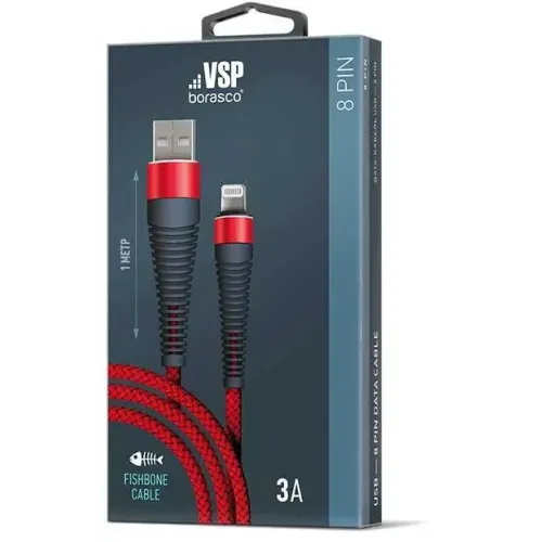 Кабель USB 3.0 A вилка - 8pin 1 м Borasco Lightning 1m 3А Fishbone усиленный красный