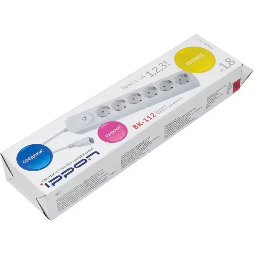 Фильтр сетевой Ippon BK112 1.8м (6 розеток) белый