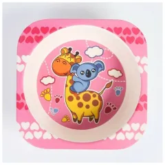 Набор столовый детский бамбук. КРОШКА Я «Жираф и коала», 5 пр. (тарелка, миска, стакан, приборы)(461