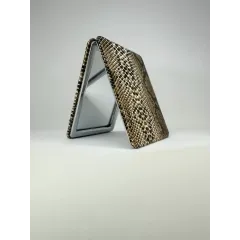 Зеркальце косметическое складное, экокожа, змея, прямоугол., коричневый/золотой/черный