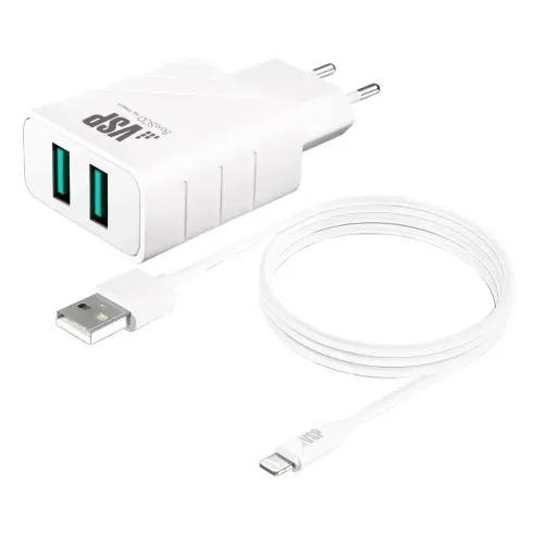 СЗУ Borasco 2.4A USBx2 + кабель Lightning 8-pin белое