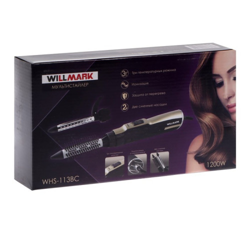 Фен-расческа WILLMARK WHS-113BC,1200 Вт, ионизация, чёрно-золотая (7782068)