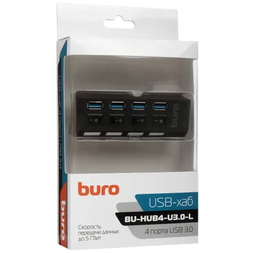Коммутатор USB 3.0 Buro BU-HUB4-U3.0-L 4порт. черный
