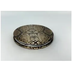 Зеркальце косметическое складное, экокожа, змея, круглое., коричневый/золотой/черный