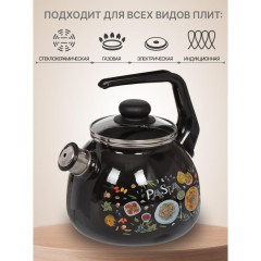 Чайник со свистком СтальЭмаль Паста, черный, 3 л.(4с209я)(329327)