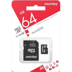 Карта micro-SD 64GB SMARTBUY Class10 LE +адаптер (SB64GBSDCL10-01LE)