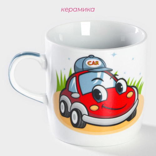 Кружка детская, 230 мл., керамика, ДОЛЯНА «Машинка», белый (5034613)