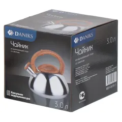 Чайник со свистком Daniks MSY-A010-1, индукция, нерж./дер.ручка, 3 л.(324660)
