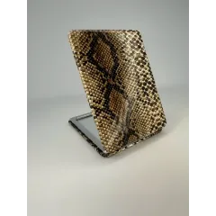 Зеркальце косметическое складное, экокожа, змея, прямоугол., коричневый/золотой/черный