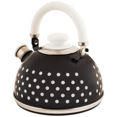 Чайник со свистком Рубин Малый белый горох, эмаль, черный, 2,5 л. (ТMM04/25/02/27/H03)(434888)