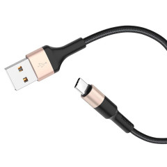 Кабель USB 3.0 A вилка - Type C 1 м HOCO X26 Xpress 1m 3A нейлоновый черно-золотой