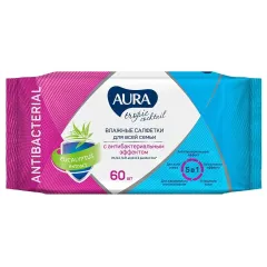 Салфетки влажн. AURA Тропический коктейль, антибактериальные, 60 шт.(477859)