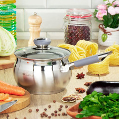 Ковш нерж. Daniks Модерн, индукция, силикон.руч., серый, 2 л.(SD-16SN)(294424)