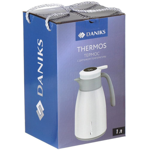 Термос DANIKS ED-100-whitel, кувшин, колба стекло, с датчиком, 1 л., белый (435631)(*5)
