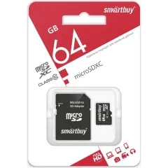 Карта micro-SD 64GB SMARTBUY Class10 +адаптер